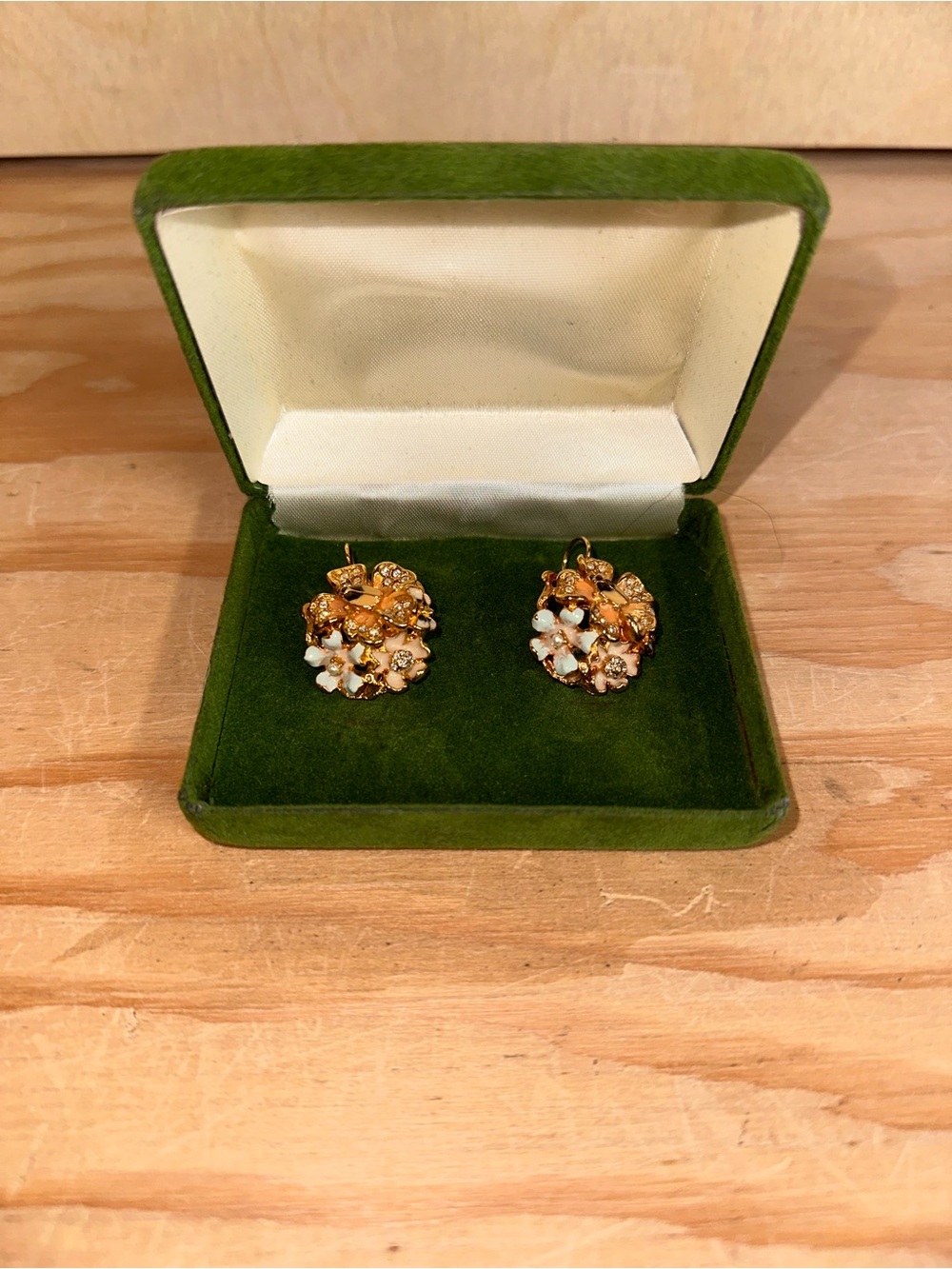 Kenneth Jay Lane Gold Floral Cluster Earrings with White and Clear Accents